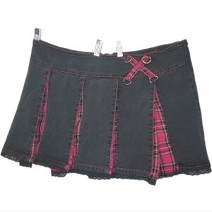 Tripp Retro Pleated Mini Skirt Woman Plus Sz 16W Pink Plaid Gray Denim Lacey Y2k
